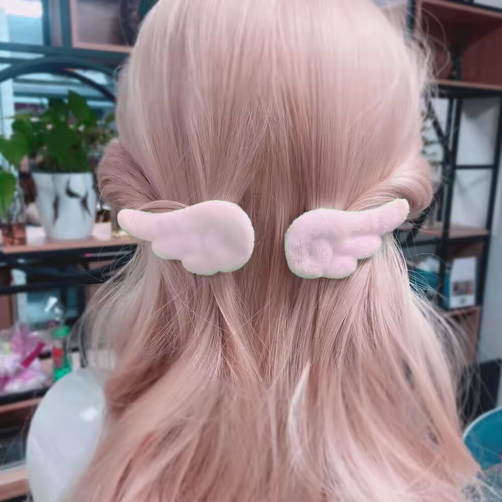 Pink Angel Wing Cosplay Hair Clips – Soft Plush Kawaii Barrettes